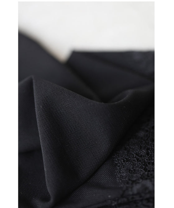 肌見せ卒業世代の長袖レースインナートップス/インナーレース伸縮カットソー(ブラック)