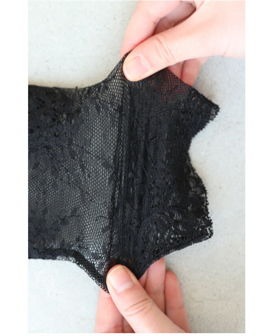 肌見せ卒業世代の長袖レースインナートップス/インナーレース伸縮カットソー(ブラック)