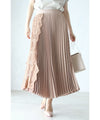 [Sale items cannot be returned or exchanged] Pleated skirt decorated with gorgeous side lace
