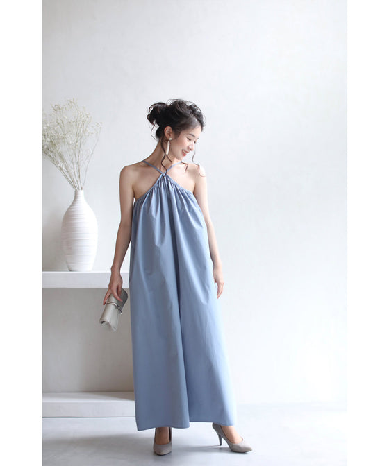 【アウトレット返品交換不可】胸元クロスのハングデザインロングワンピース