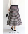 【セール商品返品交換不可】（S~L対応）（ホワイト）細やかなチェックの折りニットミディアムスカート