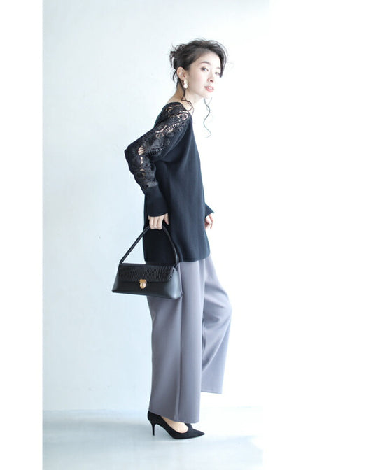 【セール商品返品交換不可】【アウトレット商品返品交換不可】上品に肌魅せ。艶やかレースのニットトップス