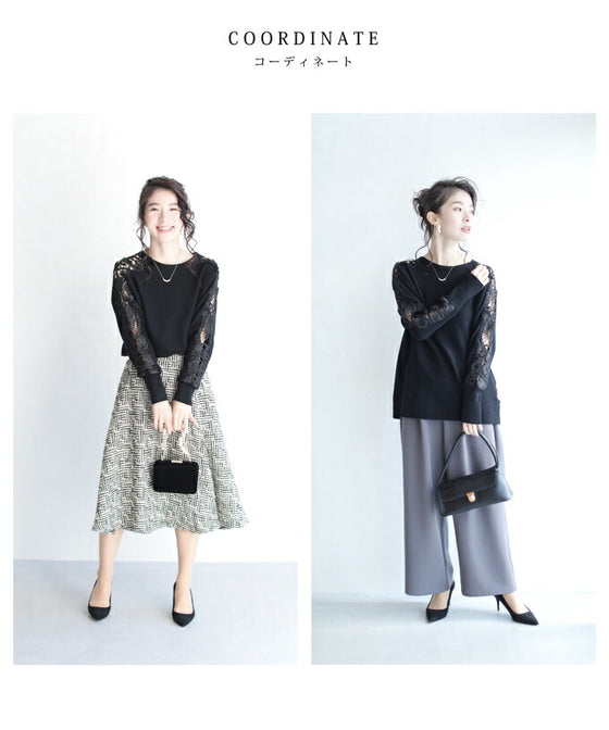 【セール商品返品交換不可】【アウトレット商品返品交換不可】上品に肌魅せ。艶やかレースのニットトップス