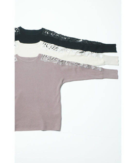 【セール商品返品交換不可】【アウトレット商品返品交換不可】上品に肌魅せ。艶やかレースのニットトップス