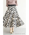 【セール商品返品交換不可】（S~L対応）斜めギャザーのレオパードニットミディアムスカート