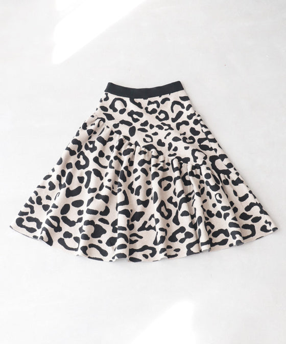 【セール商品返品交換不可】（S~L対応）斜めギャザーのレオパードニットミディアムスカート