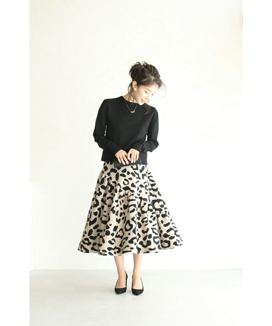 【セール商品返品交換不可】（S~L対応）斜めギャザーのレオパードニットミディアムスカート