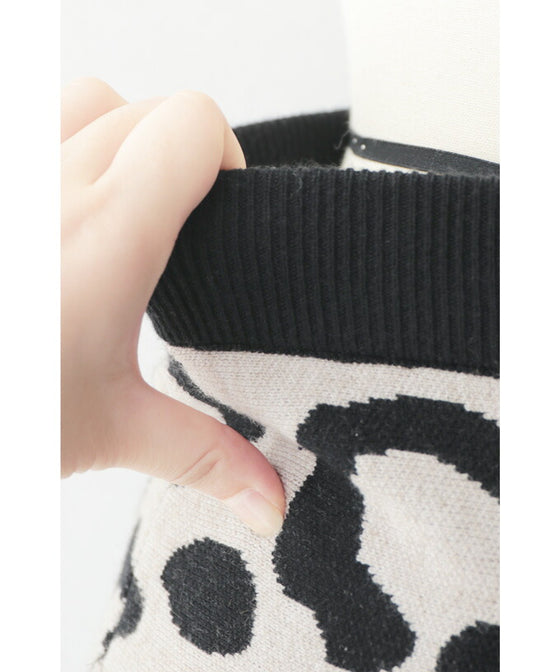 【セール商品返品交換不可】（S~L対応）斜めギャザーのレオパードニットミディアムスカート