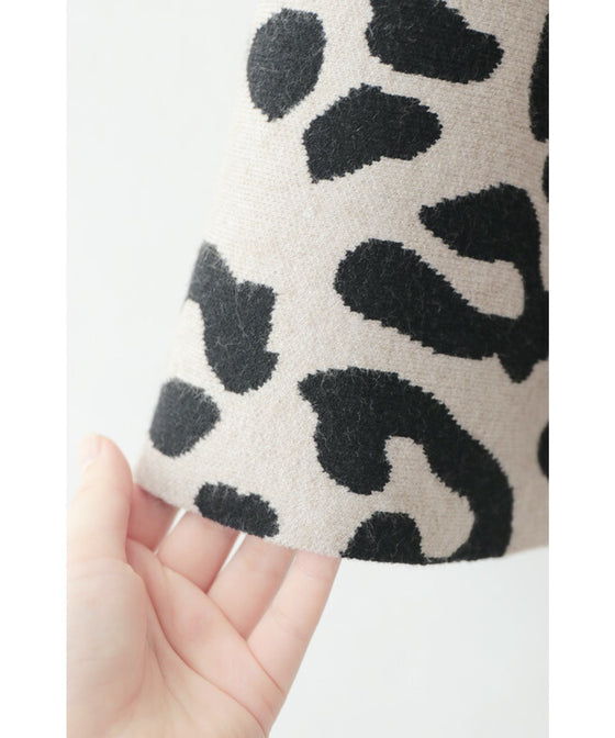 【セール商品返品交換不可】（S~L対応）斜めギャザーのレオパードニットミディアムスカート