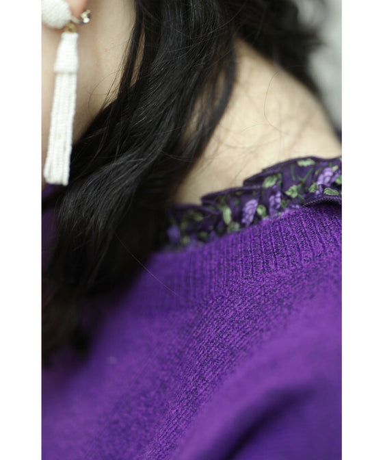 【セール商品返品交換不可】（M~3L対応）（パープル）前後差ヘムラインカットのニットトップス