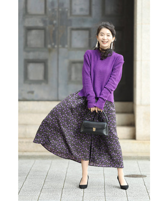 【セール商品返品交換不可】（M~3L対応）（パープル）前後差ヘムラインカットのニットトップス