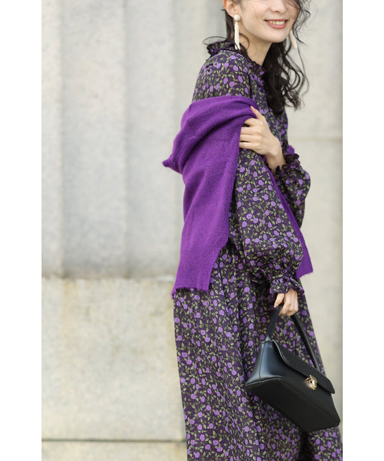 【セール商品返品交換不可】（M~3L対応）（パープル）前後差ヘムラインカットのニットトップス