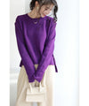 【セール商品返品交換不可】（M~3L対応）（パープル）前後差ヘムラインカットのニットトップス