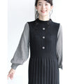 Houndstooth sleeve knit pleated midi dress (with belt)