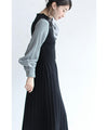 Houndstooth sleeve knit pleated midi dress (with belt)