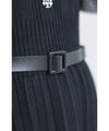 Houndstooth sleeve knit pleated midi dress (with belt)
