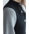 Houndstooth sleeve knit pleated midi dress (with belt)