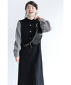 Houndstooth sleeve knit pleated midi dress (with belt)