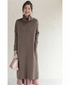 2通りのネックを楽しむニットワンピース/驚暖 ロングワンピース(ブラウン)