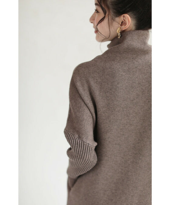 2通りのネックを楽しむニットワンピース/驚暖 ロングワンピース(ブラウン)