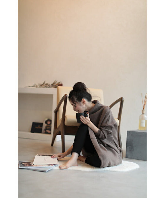 2通りのネックを楽しむニットワンピース/驚暖 ロングワンピース(ブラウン)