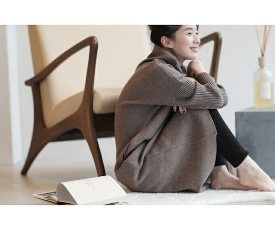 2通りのネックを楽しむニットワンピース/驚暖 ロングワンピース(ブラウン)