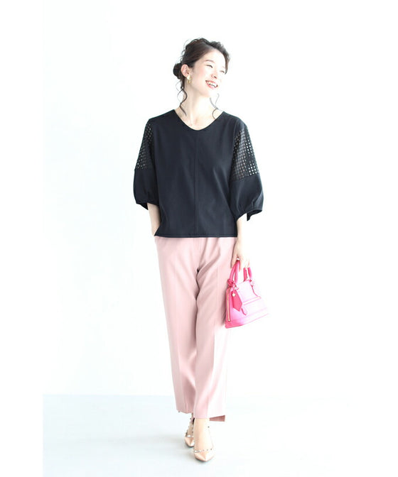 Checkered balloon sleeve pullover top