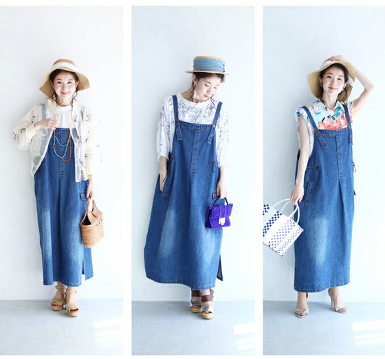 【セール商品返品交換不可】8通りの着回しを楽しむデニムサロペットワンピース