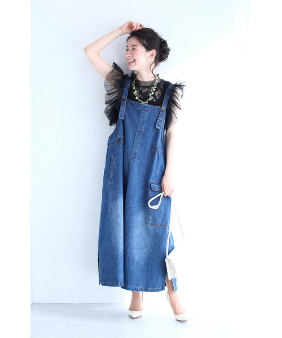 【セール商品返品交換不可】8通りの着回しを楽しむデニムサロペットワンピース