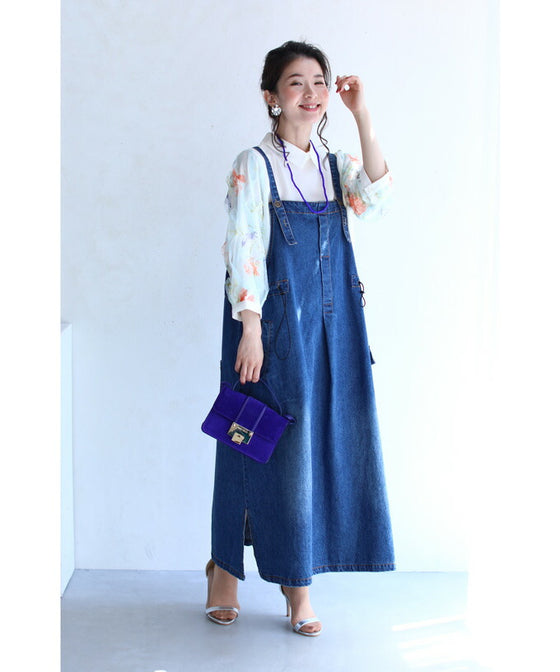 【セール商品返品交換不可】8通りの着回しを楽しむデニムサロペットワンピース