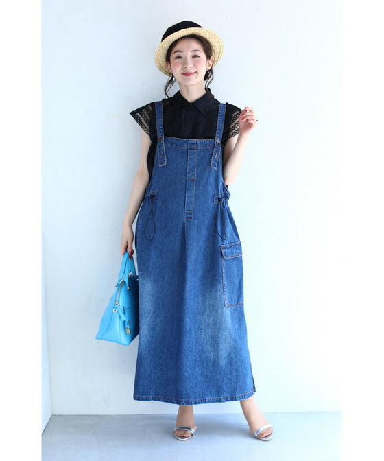 【セール商品返品交換不可】8通りの着回しを楽しむデニムサロペットワンピース