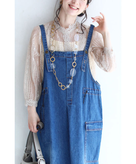 【セール商品返品交換不可】8通りの着回しを楽しむデニムサロペットワンピース