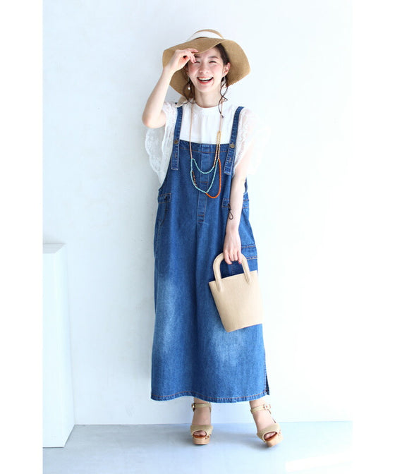 【セール商品返品交換不可】8通りの着回しを楽しむデニムサロペットワンピース