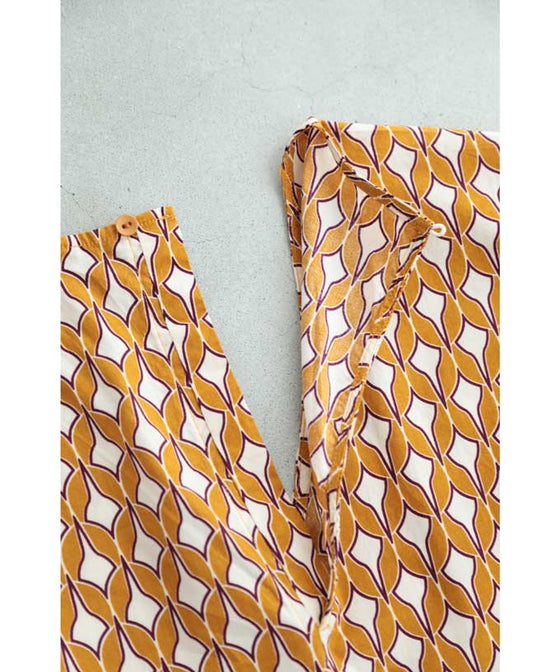 【アウトレット返品交換不可】結び方でシルエットが変わる涼しいアート柄サロペット