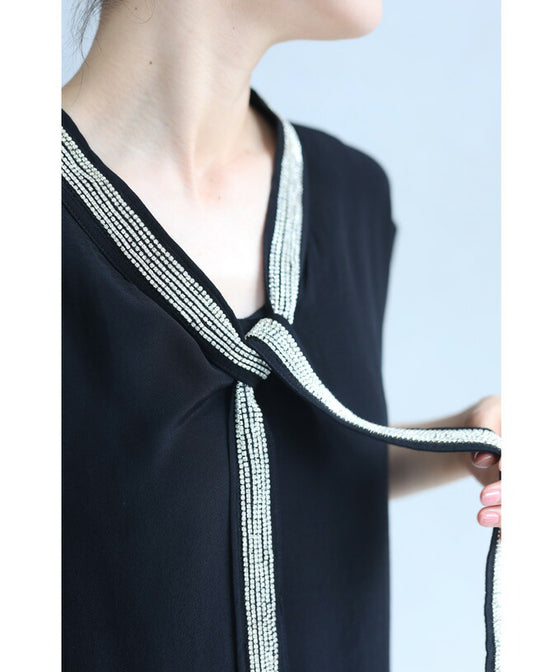 【アウトレット返品交換不可】存在感あるビジュータイの艶カットソートップス