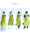 A refreshing yellow-green leaf patterned mid-length dress