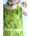 A refreshing yellow-green leaf patterned mid-length dress