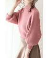 Knit top with puffed sleeves and off-neck puffed sleeves