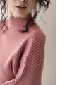 Knit top with puffed sleeves and off-neck puffed sleeves
