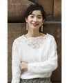 【セール商品返品交換不可】繊細なレースをあしらったふわふわニットトップス