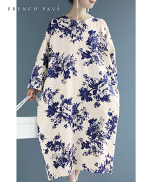  Royal blue floral cocoon silhouette long dress