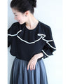 Fluttering piping frill blouse top