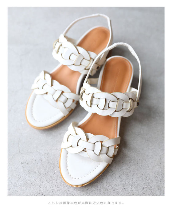 【セール商品返品交換不可】（ホワイト）（36?39）上品な編み込みデザインサンダル