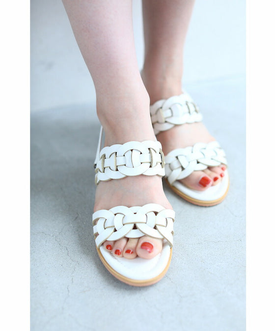 【セール商品返品交換不可】（ホワイト）（36?39）上品な編み込みデザインサンダル