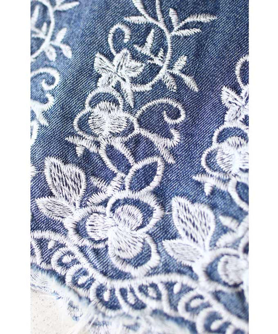 【セール商品返品交換不可】ぐるりと裾刺繍咲くデニムワイドパンツ