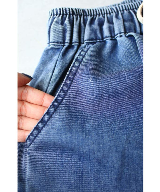 【セール商品返品交換不可】ぐるりと裾刺繍咲くデニムワイドパンツ