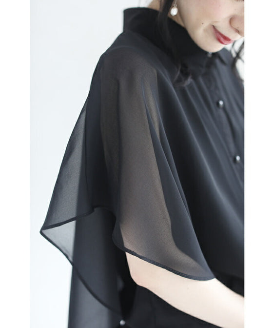 【セール商品返品交換不可】扇型フレアシルエットのシアーブラウストップス