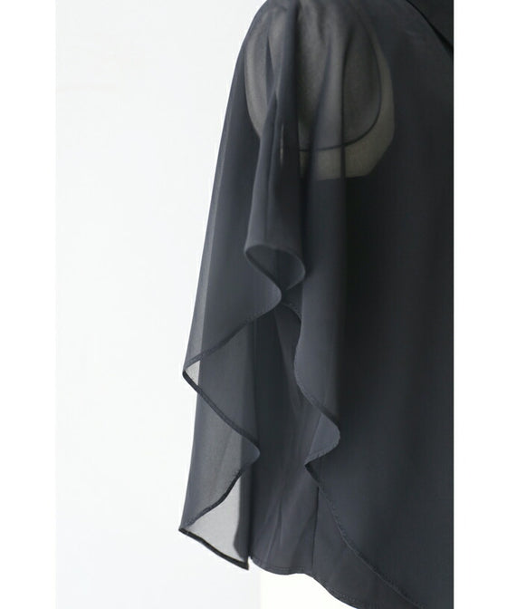 【セール商品返品交換不可】扇型フレアシルエットのシアーブラウストップス