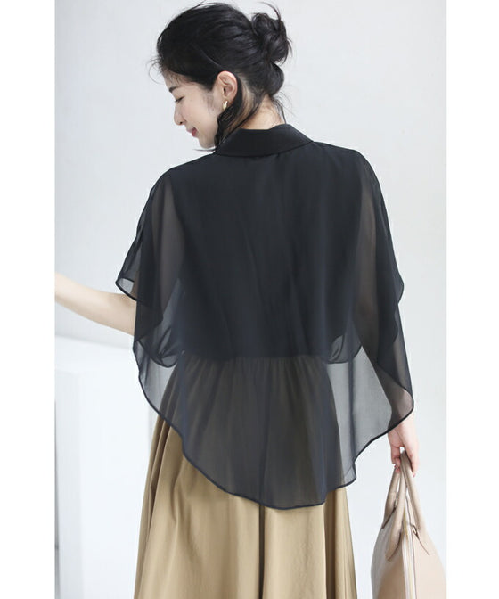 【セール商品返品交換不可】扇型フレアシルエットのシアーブラウストップス