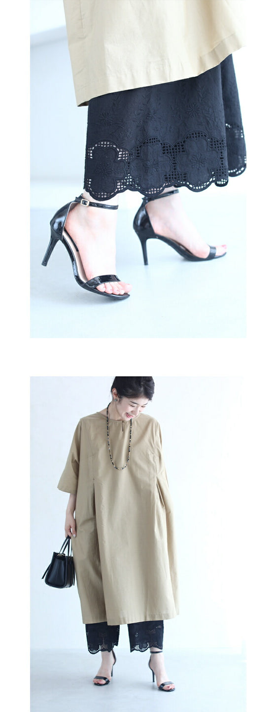 Wide pants with floral embroidery to wear under a dress